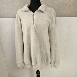 Women Industry White Faux Fur Polyester Sweatshirt Zip Sz XL Cozy Comfort R350